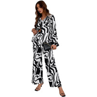 Greciilooks Women Co Ord Set| Printed Shirt & Bottom Set For Women| Straight Printed Pant| Women Two-Piece Outfits| Summer Wear| Outdoor Wear (Medium, Black)