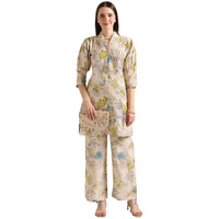 Greciilooks Women Rayon Floral Casual Regular Fit Co Ord Sets (Green, Large)