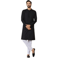 See Designs Men's Long Sleeve Mandarin Collar Side Slit Black Embroidered Chikankari Rayon Straight Kurta - Sdkt2565S