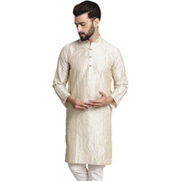 Sojanya (Since 1958 Men's Silk Blend Cream Color Striped Design Only Long Kurta