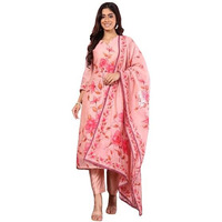 Varanga Women Silk Kantha Hand Embroidered Kurta Set With Embroidered Dupatta