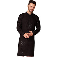 Jompers Men Black Embroidered And Sequence Kurtas (Black, M)
