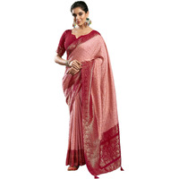 Satrani Women's Viscose Georgette Banarasi Jacquard Saree With Unstitched Blouse Piece (3811S6101N_Light Rose Pink & Dark Rani Pink)