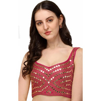 Vihu Fashion Women's Multicolor Phantom Silk Mirror Half Sleeves Saree Blouse (Mirror Blouse_Pink_38 Size)