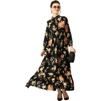 Kzully Women's Crepe A-Line Maxi Dress (8001-Gold-Flower-Black-Xl_Gold
