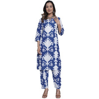 Rytras Women's Cotton Printed Straight Kurta With Pant Set(Ryt573,Blue,M)