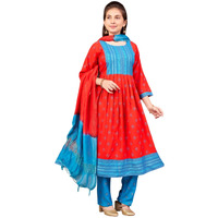 Aarika Girls Ethnic Wear Red-Firozi Colour Foil Print Rayon Kurti-8-15 Years (Kurti-Ap-801)