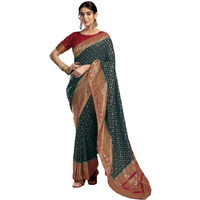 Satrani Women's Viscose Georgette Banarasi Jacquard Saree With Unstitched Blouse Piece (3811S6102N_Dark Rama Blue & Dark Rani Pink)