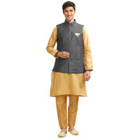 Be Active Men's Cotton Regular Kurta Pyjama Set With Nehru Jacket, Solid Straight Long Knee Length Full Sleeves, Ethnic Wear Comfortable Traditional Elegant, Blue, Xl (St1207-1-