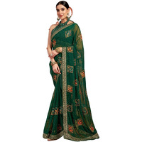 Satrani Women's Georgette Embroidery & Stone Work Saree With Unstitched Blouse Piece (4064S2811N_Dark Green)