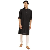 Fabindia Men's Cotton Woven Relaxed Kurta (1037157Black_Black