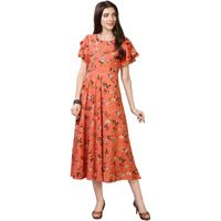 Oomph! Women's Western & Fusion Wear Midi Dresses For Women, Beach, Red - Md61