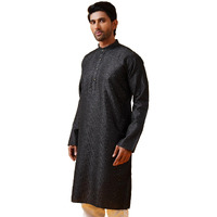 Sojanya (Since 1958 Men's Silk Bend Krochet Thread Embroidered Black Long Kurta