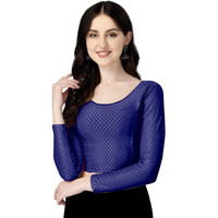 Shiv Textiles Round Neck Dobby Cotton Lycra Stretchable Elbow Sleeve Readymade Saree Blouse For Women Stylish (Bluepluse Size Full Sleeve)