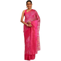 Shiv Textiles Poly Cotton Bandhani Floral Print Saree For Women With Unstitched Blouse (St-10235-Pink)