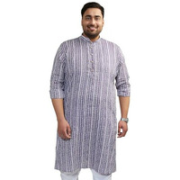 Vastramay Mens Woven Straight Kurta  Mandarin Collar, Wooden Buttons, Knee-Length Purple