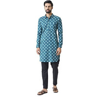 See Designs Men's Teal Blue Regular Fit Pure Cotton Pathani Kurta_Sdmpkt1165S