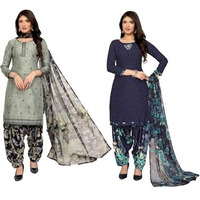 Yashika Women's Crepe Dress Material Set For Women | Unstitched Printed Fabric For Kurta Bottom & Dupatta (Ys-Suki Mehndi-Blue Flower)