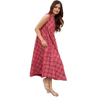 Anni Designer Women's Rayon Viscose Chex Printed A-Line Kurta (Shyla Red_L_Red_Large)