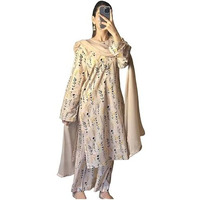Anni Designer Women's Rayon Viscose Printed Straight Kurta With Pant & Dupatta (Hanshi Cream_M_Cream_Medium)