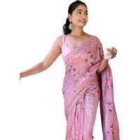 Flosive Women's Embroidered Bollywood Georgette Saree (Pink)