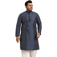 Sojanya Plus (Since 1958) Men's Navy Blue Silk Blend Long Kurta With Multi Color Embroidery