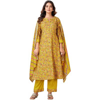 Pratham Blue Women's Viscose Rayon Printed Anarkali Kurta With Palazzos And Dupatta |Kurta Set For Women |Women Kurta |Women Printed Kurta Sets Kurtis (Pb-6228-L_Yellow)