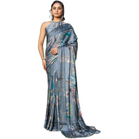 Satrani Women's Satin Printed Saree With Unstitched Blouse Piece (4350S1033N_Grey)