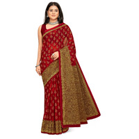 Tamaira Fashion Women's Butti Printed Pure Cotton Mulmul Saree Without Blouse Piece(11525_Maroon)