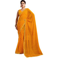 Satrani Women's Georgette Saree With Unstitched Blouse Piece (4321S290N_Yellow)