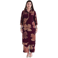 Anni Designer Women's Rayon Viscose Printed Straight Kurta With Palazzo (Ishir Wine_M_Wine_Medium)