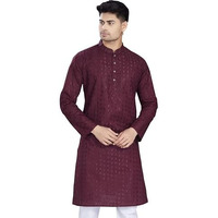 Divisive Men's Thread Embroidered Cotton Only Slim Fit Kurta (Dkrt1081_Xl_Burgundy)