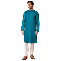 Fabindia Men's Viscose Silk Solid Slim Fit Kurta (1038439Teal_Teal