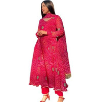 Flosive Women's Present Bandhani Print Kurta With Dupatta (In, Alpha, 2Xl, Regular, Rani Pink)