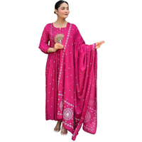 Klosia Women Printed Anarkali Kurta And Pant Set With Dupatta (In, Alpha, 2Xl, Pink)