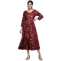 Varanga Women Maroon A-Line Dress With Round Neck