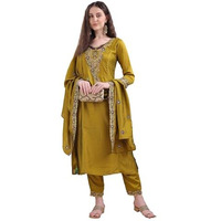 Pratham Blue Women's Rayon Embroidered Straight Kurta And Pant With Dupatta Set (Kurta Set For Women_Bkpa-1036-Xl_Yellow)