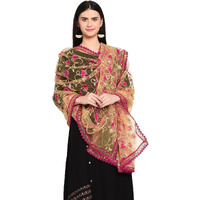 Weavers Villa Women's Net Embroidered Dupatta (Rani), 2.25 Mtrs