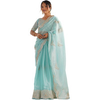 Satrani Women's Tissue Silk Dyed Sequin Embroidery & Scollped Border Festive Saree With Unstitched Blouse Piece (4218S6636Na_Sky Blue)