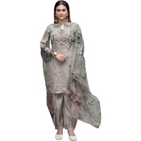 Womanista Women's Silk Blend Solid Straight Embroidered Kurta Set (Kurtaset_1374_Silver