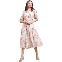 Preneum Women's Maxi Fit & Flare Latest Style Print Georgette Regular Sleeves Casual Summer Maxi | Festival & Occasion, Baby Pink, L