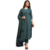 Tadkee Women's Cotton Blend Kurta Set (Fn-Kurta-Set-Dupatta-140-Teal-S_Teal