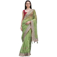 Womanista Women's Green Colored Shimmer Net Embroidered Saree (Ti7004_Green_Onesize)