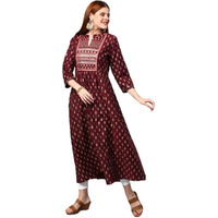 Anni Designer Women's Cotton Blend Traditional Printed Anarkali Kurta (Relian Multi-Maroon_S_Maroon_Small)