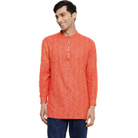 Fabindia Men's Cotton Printed Slim Kurta (103012701_Red