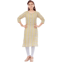 Aarika Girls Yellow-White Colour Cotton Striped Kurti Legging Set (Kl-K-11-Yellow-White-34)
