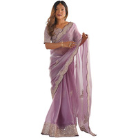 Satrani Women's Tissue Silk Dyed Sequin Embroidery & Scollped Border Festive Saree With Unstitched Blouse Piece (4218S6635Na_Purple)