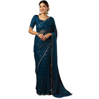 Satrani Women's Shimmer Georgette Stone Work Scalloped Border Jimmy Choo Saree With Unstitched Blouse Piece (4395S3129N_Rama Blue)