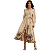 Smowkly Cotton Blend Women's Casual Solid Printed Dress Mid-Length Maxi Dress (1663_Bg_M) Cream