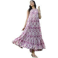 Stylum Women's Ikat Printed Rayon Tiered Dress (Drslavenderiron40_Lavender, L)